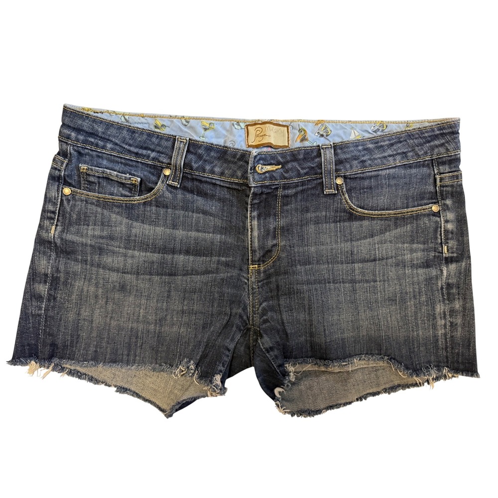 Vintage PAIGE Premium Denim Jimmy Jimmy Shorts Low Rise Raw Hem Blue 28
